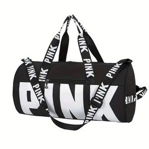 Simple Letter Pattern Duffel Bag, Zipper Travel Storage Handbag